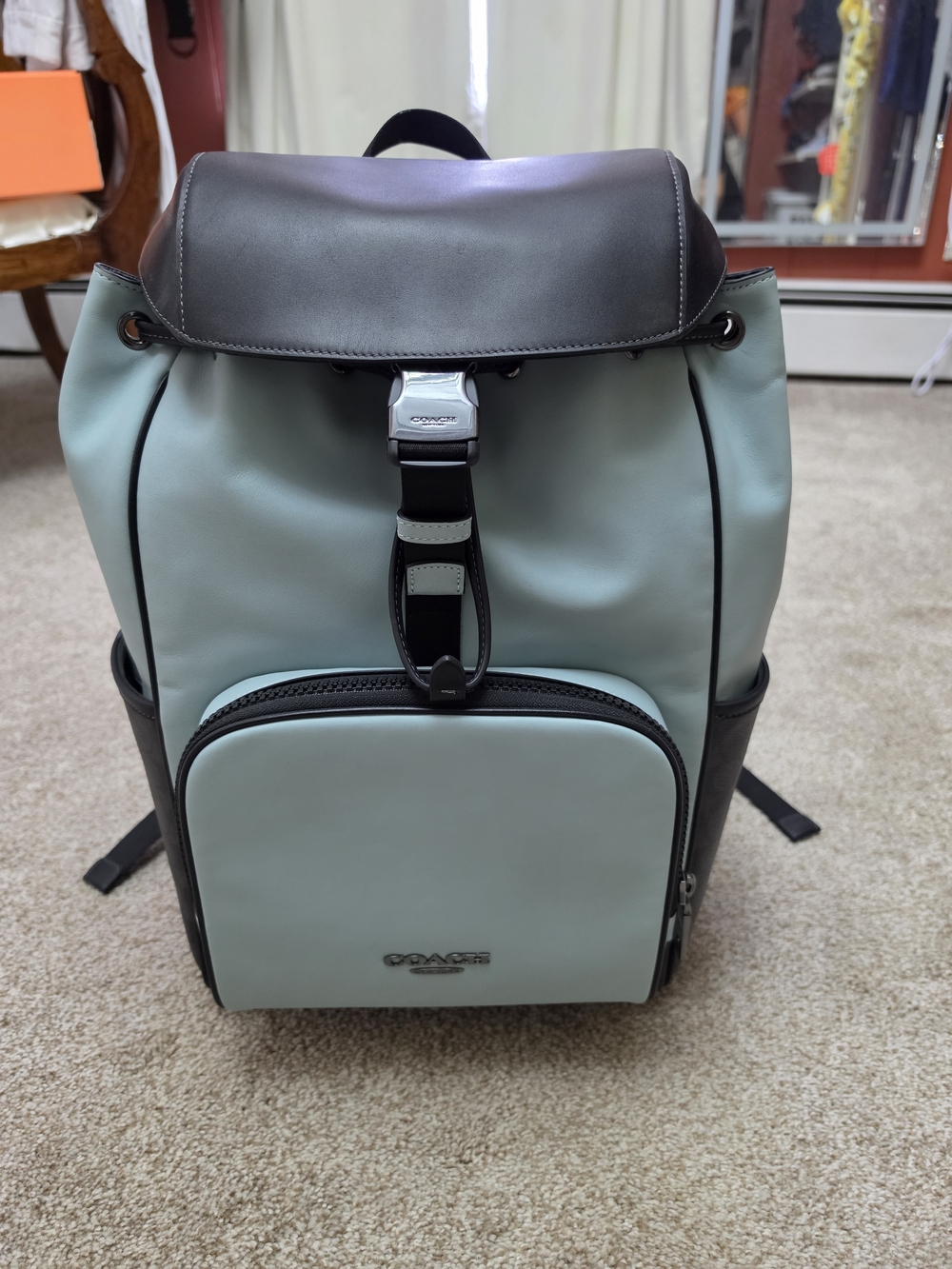 Coach Women's  Leather-Trim Mint Green Racer Backpack